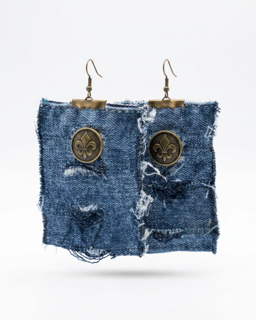 Fleur-de-Lis Distressed Denim Statement Earrings