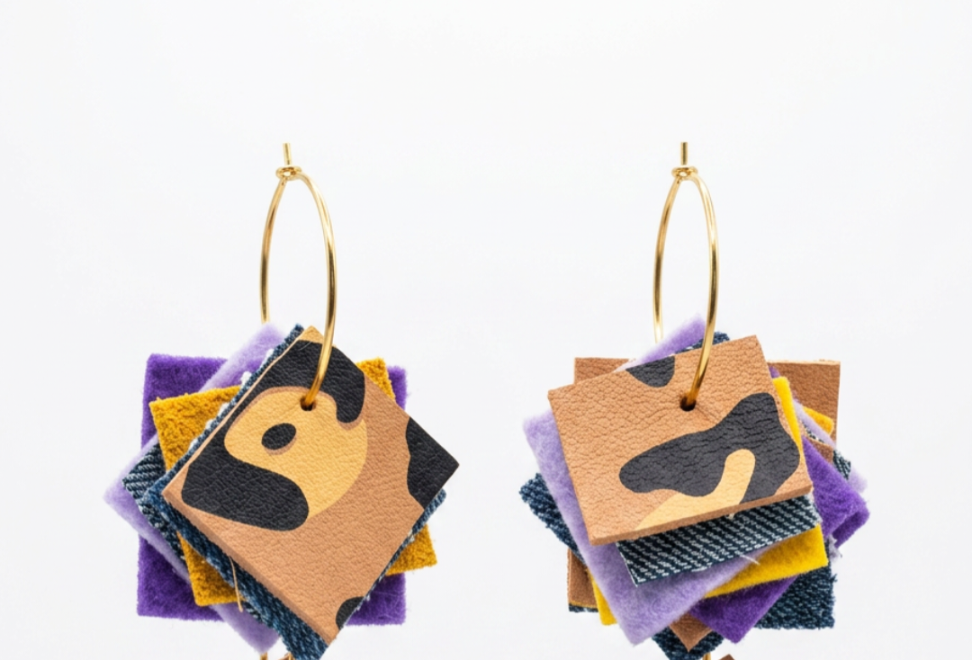 Mixed Media Stacked Square Hoop Earrings