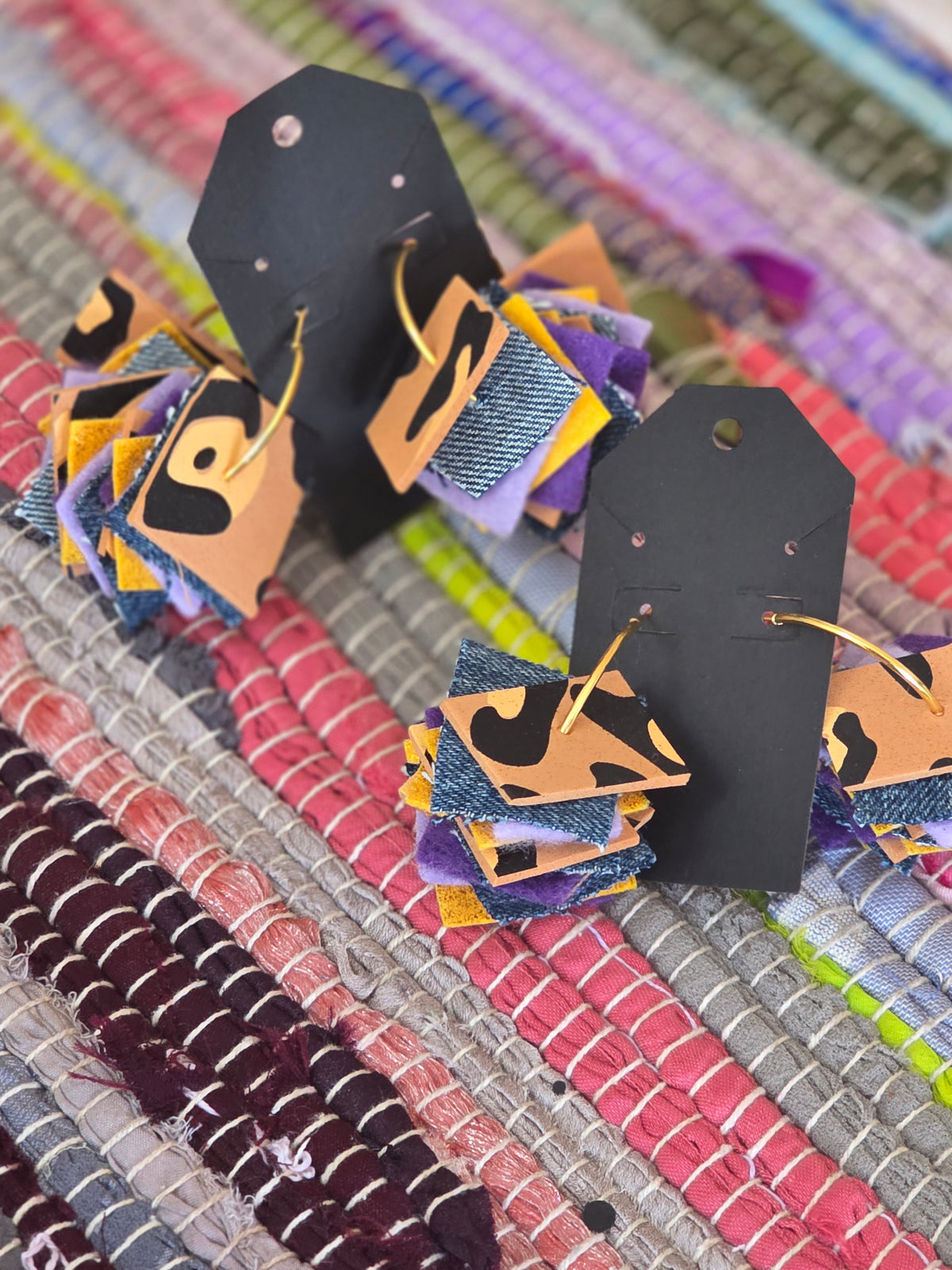 Mixed Media Stacked Square Hoop Earrings